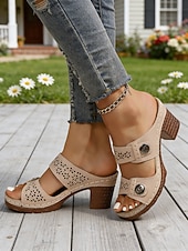 abordables Sandales à glissière-Sandales à plateforme marron perforées pour femmes, à bout ouvert, confortables et élégantes, idéales au quotidien.