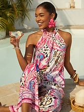 abordables Trajes de blusa para mujer-Top de tirantes rosa con estampado paisley y satén sedoso de Blush&amp;Beast