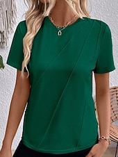 abordables T-shirt uni-Femmes T-shirt Rayé Classique Occasionnel Manche Courte Col ras du cou Hauts Réguliers Quotidien Sortir Week-end Jaune Vin Vert Gris Été Printemps