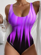 tanie Stroje kąpielowe jednoczęściowe-Jednoczęściowy strój kąpielowy dla kobiet z efektem wyszczuplającym kolorowy monokini majtki kontrolujące brzuch wysoki stan elegancki bez pleców wakacyjny vintage ombre graficzny dekolt w kształcie