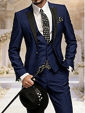 voordelige Heren Klassieke Blazers-Voor heren Blazer + vest + pantalon Blazer liiketoiminta Werk Feest Modieus Streetwear Herfst Winter Teryleen Kleurenblok Enkele rij knopen Blazer Wit Champagne Lichtgroen Blozend Roze