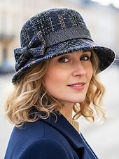 preiswerte Hüte für Damen-Damen-Mütze aus dickem Polyester mit Karomuster und Schleifendetail, erhältlich in verschiedenen Farben – perfekt für Herbst und Winter