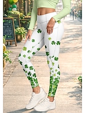 St. Patrick Women's pilates leggings fitness pants Gym Leggings Pockets Stamp Duty Side Pockets Pilates Gym Gym Workout Pants Tights Leggings Floral Clover Green Sports Activewear High Elasticity
