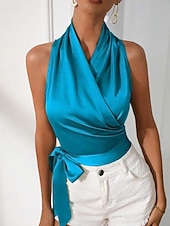 Недорогие Нарядные блузки-Жен. Блуза Открытая спина Полотняное плетение Стиль Секси Без рукавов НАЙКА НЕКО Обычные топы Праздники На выход Синий Черный Цвет шампанского Светло-зеленый Лиловый Лето Весна