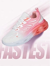 baratos Tênis de Corrida Femininos-Tênis feminino rosa com amortecimento a ar – calçado leve em mesh com degradê rosa, design respirável, confortável para corrida, caminhada, treinos na academia e uso casual.