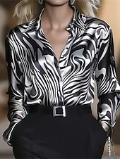 billiga Kostymblusar-Dam Skjorta Elegant Satin topp Blus Rynkad Knappar Mönster Slät Elegant Vintage Dagligen Långärmad Tröjkrage Vanliga toppar Dagligen Arbete Helgdag Silver Guld Höst Vinter