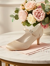 economico Madre della Sposa/Sposo-Mary Jane in raso blu navy da donna: eleganti scarpe da sposa con borchie di cristalli e tacco a gattino per la madre della sposa, cerimonie in chiesa ed eventi formali