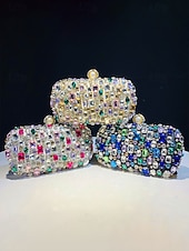 cheap Wedding Accessories-Women's Polyester Clutch Bag with Gemstone Embellishments, Chain Shoulder Strap, Large Capacity, Multiple Colors – Perfect for Weddings and Evening Parties