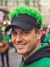 abordables Día de San Patricio-Sombrero de visera de poliéster para hombre con peluca sintética colorida, disponible en varios colores, perfecto para el Día de San Patricio, carnaval y ocasiones festivas.