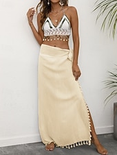 levne Zavinovací sukně-Dámské Plavky Šaty do vody Sukně Plavky Třásňový lem prázdniny Oblečení na pláž Pevná barva Bez rukávů Plavky