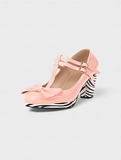 baratos Sapatos femininos-Sapatos Elegantes de Salto Chunky com Fivela em Laço de Carnaval Diário Femininos de Mardi Gras em Preto Branco e Amarelo com Bico Redondo