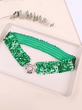 baratos Dia de São Patricio-Cinto feminino de lantejoulas, em poliéster elástico, disponível em várias cores, perfeito para o Dia de São Patrício, carnaval e uso diário.