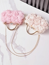 cheap Wedding Accessories-Women's Floral Evening Clutch Bag with Chain Shoulder Strap, Elegant Rose Appliqué Design, Multi-Color Formal Handbag for Weddings, Evening Parties &amp; Banquets