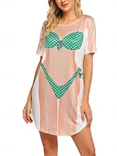 billiga Strandklänningar-Kvinnors simklänning baddräkt klänning semester strandkläder grafisk rund hals långärmad baddräkter