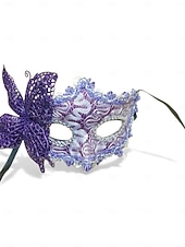 billiga Tillbehör-Damernas Lila Spetssmetande Fjärilsmaske Mardi Gras Mask med Blomdetaljer - Elegant Venetiansk Karneval Kostymtillbehör för Fester  Bollar