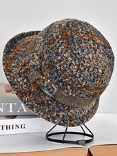 preiswerte Hüte für Damen-Damen-Mütze aus dickem Polyester mit Karomuster und Schleifendetail, erhältlich in verschiedenen Farben – perfekt für Herbst und Winter