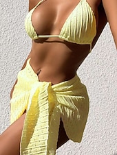 ieftine Seturi de bikini-Pentru femei Costume de Baie Bikini Trei piese Fustă Costum de baie Fără Spate Costum de plajă Sexy Culoare solidă Gâtul halter Fără manșon Costume de baie