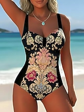 abordables Bañadores de una pieza-Traje de baño de una pieza de mujer estilizador bragas bajo elegante vacaciones gráfico paisley escote en V sin mangas