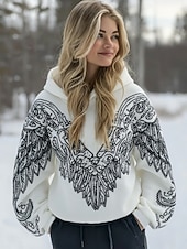 economico Tops Boho-Per donna Felpa con cappuccio Grafico Animale Tribale Elegante Punk Vintage Manica Lunga Con Cappuccio Top Regolari Casuale Casa Streetwear Nero Bianco Beige Autunno