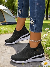 cheap Women's Sneakers-Women's Sparkle Pink Flyknit Platform Sneakers – Stylish Lightweight Knit Shoes for Walking, Shopping, Travel and Daily Wear