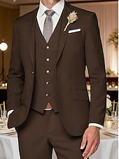 preiswerte Herren Klassische Blazer-Herren Blazer + Weste + Anzughose Blazer Geschäft Arbeit Hochzeit Mode Streetwear Herbst Winter Terylen Einfach 3 Teile Einreihig Blazer Schwarz Champagner Rosa Kaki
