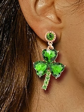  Pendientes de aleación para mujer con diseño de trébol de cristal verde, perfectos para el día de San Patricio y fiestas cotidianas, elegantes y festivos.