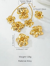 お買い得  アクセサリー-女性用 ステートメント ゴールドトーン フラワージュエリーセット – 合金ネックレス、イヤリング、ブレスレット、リング、カーニバル、マルディグラ、コスチュームパーティー用