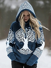 economico Arte &amp; Design Tops-Per donna Felpa con cappuccio Patchwork Stampato Tasca Frontale Grafico Geometrico Vintage Casual Manica Lunga Con Cappuccio Top Regolari Casuale Streetwear Abbigliamento Quotidiano Blu blu navy