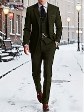 economico Blazer Classici da Uomo-Per uomo Blazer+Gilet+Pantaloni eleganti Blazer Affari Lavoro Matrimonio Moda Streetwear Autunno Inverno Tergal Tinta unica 3 pezzi Monopetto Giacca Nero Champagne Rosa Borgogna