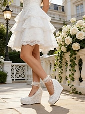 economico Pumps Classici-scarpe con zeppa da sposa per la sposa – scarpe con plateau in pizzo bianco e perle con cinturino alla caviglia, comode scarpe da sposa per cerimonia e ricevimento