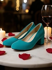 voordelige Pumps met blokhak-Roze suède pumps voor dames met blokhak - elegant &amp;Comfortabele hoge hakken voor Valentijnsdag, een romantische avond en speciale gelegenheden.