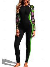 billiga One Pieces Rash Guards-Dam Rash-guards Helkroppsutslagskydd Surfdräkt i ett stycke Blommig Tropisk Färgblockerande Dragkedja med inbyggd BH Dragkedja fram UV Solskydd Fullständig Täckning UPF50+ Långärmad Heltäckande