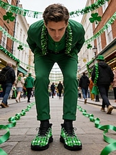  Мужские кроссовки ко Дню Святого Патрика – зеленые в клетку с клевером, идеально подходят для парадов и праздников.