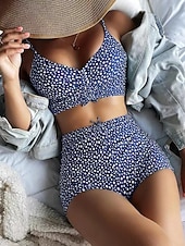 economico Tankini-Tankini 2 Pezzi Costume da Bagno per Donna Arricciato Shorts Controllo Pancia Vita Alta Slim Schiena Nuda Abbigliamento da Spiaggia in Vacanza Grafica Floreale V Collo Senza Maniche Costumi da Bagno