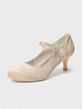 economico Madre della Sposa/Sposo-Mary Jane in raso blu navy da donna: eleganti scarpe da sposa con borchie di cristalli e tacco a gattino per la madre della sposa, cerimonie in chiesa ed eventi formali