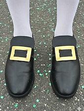 Cubrezapatos para hombre para el Día de San Patricio, polainas negras de piel sintética con hebilla dorada, cubrezapatos elásticos sin cordones, accesorios para disfraz de duende para festivales, desfiles y fiestas irlandesas.