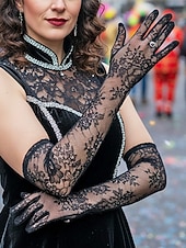 お買い得  アクセサリー-ウィメンズ マルディグラ レース グローブ、ブラックとホワイトあり、エlegantなデザイン カーニバル、仮面舞踏会、結婚式に最適