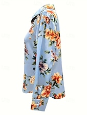 رخيصةأون بلوزات رسمية-نسائي قميص أنيقة بلوزة من الساتان قمم الصيف مكشكش بقع طباعة ورد الرسم سهل أنيق عتيق سيدات كم طويل قبعة القميص قمصان عادية مناسب للبس اليومي عمل مناسب للعطلات أزرق الصيف الربيع