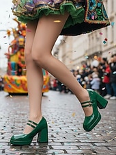 お買い得  女性の靴-女性用マルディグラ赤のパテントフェイクレザープラットフォームヒールにダブルバックルのメリージェーンシューズ - カーニバル、パレード、フェスティバルのお祝いに最適