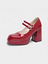 お買い得  女性の靴-女性用マルディグラ赤のパテントフェイクレザープラットフォームヒールにダブルバックルのメリージェーンシューズ - カーニバル、パレード、フェスティバルのお祝いに最適