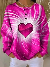 tanie Hoodie z humorem i cytatami-Damskie Bluza z kapturem Guziki Nadruk Serce Graficzny Zabytkowe Codzienny Długi rękaw Półgolf Zwykłe topy Codzienny Ulica Na co dzień Niebieski Rumiany róż Czerwony Zielony Wiosna Jesień Zima