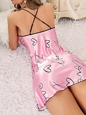 voordelige Rompers voor dames-Dames satijnen nachtjurk, casual, hartvormige, rugloze jurk, geschikt voor dagelijks gebruik thuis of in bed, mouwloos, met bandjes, verkrijgbaar in blauw, roze, rood, paars en grijs, voor de zomer, normale pasvorm.