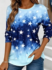  Capodanno Per donna Maglietta Stampato Grafico Stella Moda Casual Manica Lunga Girocollo Top Regolari Quotidiano Weekend Blu Estate Primavera Autunno