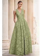  Linea ad A Lunghezza al pavimento Abito da Sera Da principessa Abito formale Elegante Spacco Alto Senza Maniche Scollo a V Matrimonio Formale Tasca Jacquard con Tasca