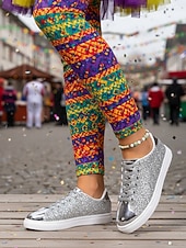 お買い得  女性の靴-ウィメンズ・マルディグラ・ゴールドグリッターのスパークリースニーカー、メタリックトーキャップ付き – カーニバル、ニューイヤーズイブ  カジュアルグラム用のブリングレースアップフラットシューズ