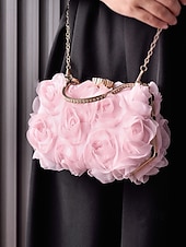 cheap Wedding Accessories-Women's Floral Evening Clutch Bag with Chain Shoulder Strap, Elegant Rose Appliqué Design, Multi-Color Formal Handbag for Weddings, Evening Parties &amp; Banquets