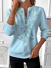 זול סוודרי פסים וגיאומטריים-בגדי ריקוד נשים סווטשירט סוודר זיפ אפ סווטשירטים רוכסן דפוס פרחוני גראפי פייסלי אופנתי יום יומי שרוול ארוך צווארון עגול קצר חולצות רגילות קזו'אל רחוב לבוש ליום צהוב ורוד מסמיק סגול בהיר כחול בהיר