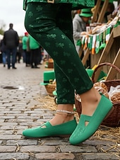 رخيصةأون أحذية المرأة-أحذية نسائية خضراء محبوكة سهلة الارتداء - أحذية مريحة وجيدة التهوية مناسبة ليوم القديس باتريك، وللمهرجانات والاستخدام اليومي