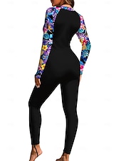 preiswerte One Pieces Rash Guards-Damen Regulär Anti UV Shirt Ganzkörper-Rashguard Badeanzug Blumenmuster Tropisch mit integriertem BH Frontreißverschluss UV-Sonnenschutz vollständige Bedeckung UPF50+ Langarm Handyhülle für das ganze