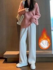 abordables jambe large et taille haute-Femmes Taille Asiatique Chinos Pantalons Pyjamas Droit Occasionnel Plus de velours Longueur complète Taille hautePantsHalloween Noël Saint Valentin Couleur Unie Taille Élastique Chaud Toison Chaud